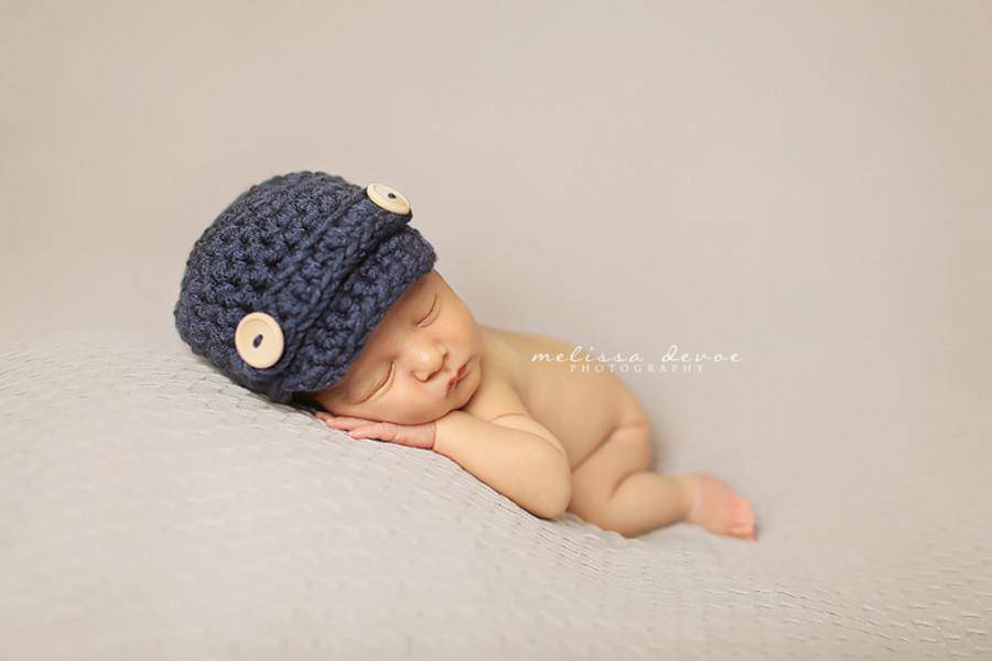 Denim Blue Newborn Newsboy Hat Beautiful Photo Props