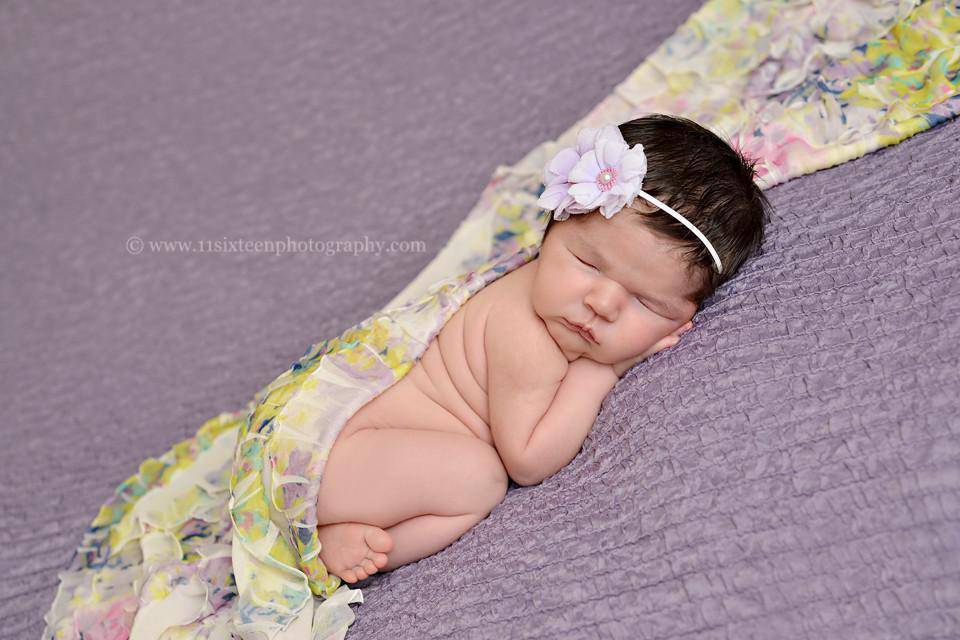 Ruffle Stretch Knit Baby Wrap in Wildflower Yellow Purple