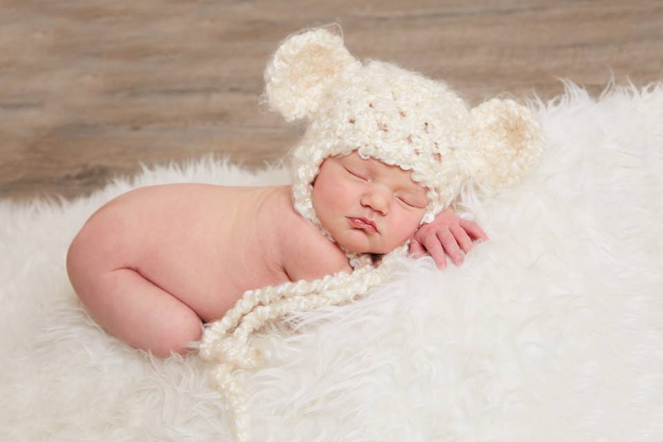 Newborn Cream Earflap Teddy Bear Hat Beautiful Photo Props