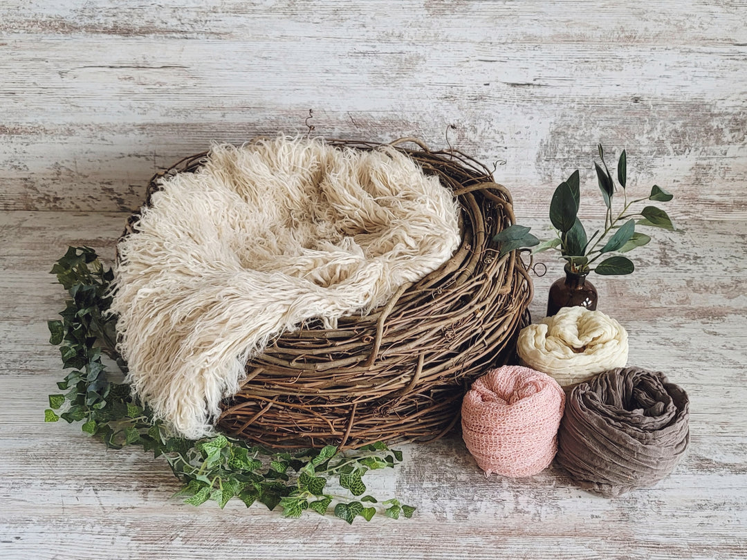 SET Chocolate Faux Fur, good Wood Branch Nest, Owl Nest, Bird Nest, Newborn Nest, Newborn Photography, Photo Prop