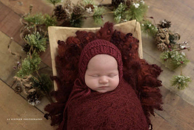 Burgundy Sunflower Mohair Knit Baby Wrap - Beautiful Photo Props