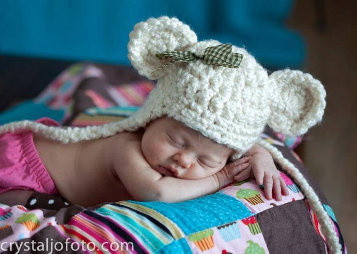 Cream Earflap Teddy Bear Hat - Beautiful Photo Props