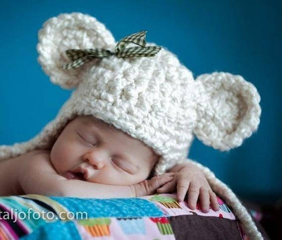 Cream Earflap Teddy Bear Hat - Beautiful Photo Props