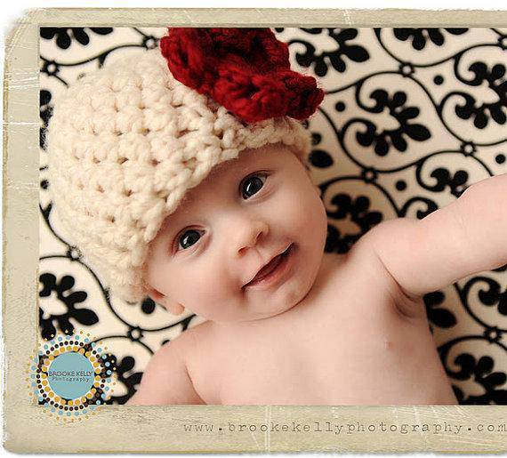 White Red Newborn Cloche Beanie Hat - Beautiful Photo Props