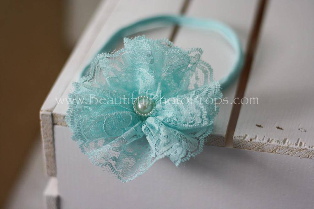 Vintage Lace Flower Headband Baby Blue - Beautiful Photo Props