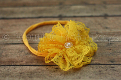 Vintage Lace Flower Headband Yellow - Beautiful Photo Props