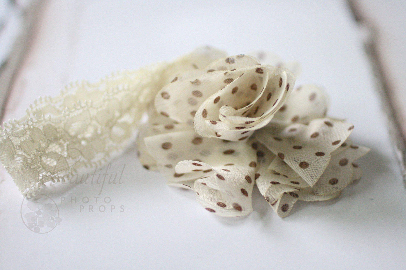 Cream Polka Dot Flower Headband - Beautiful Photo Props