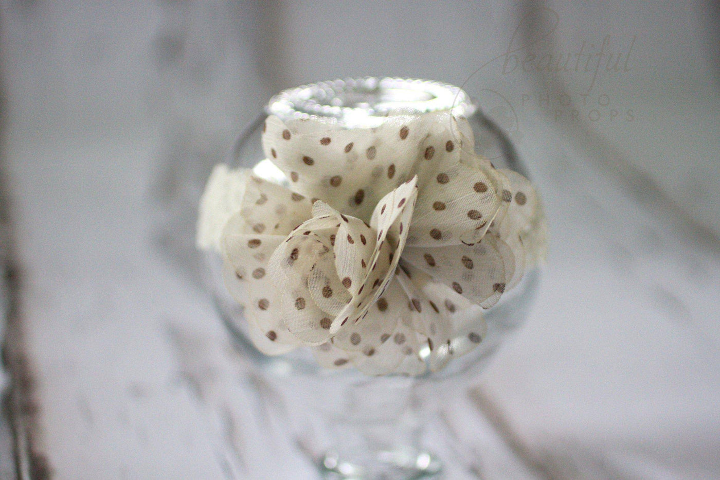 Cream Polka Dot Flower Headband - Beautiful Photo Props