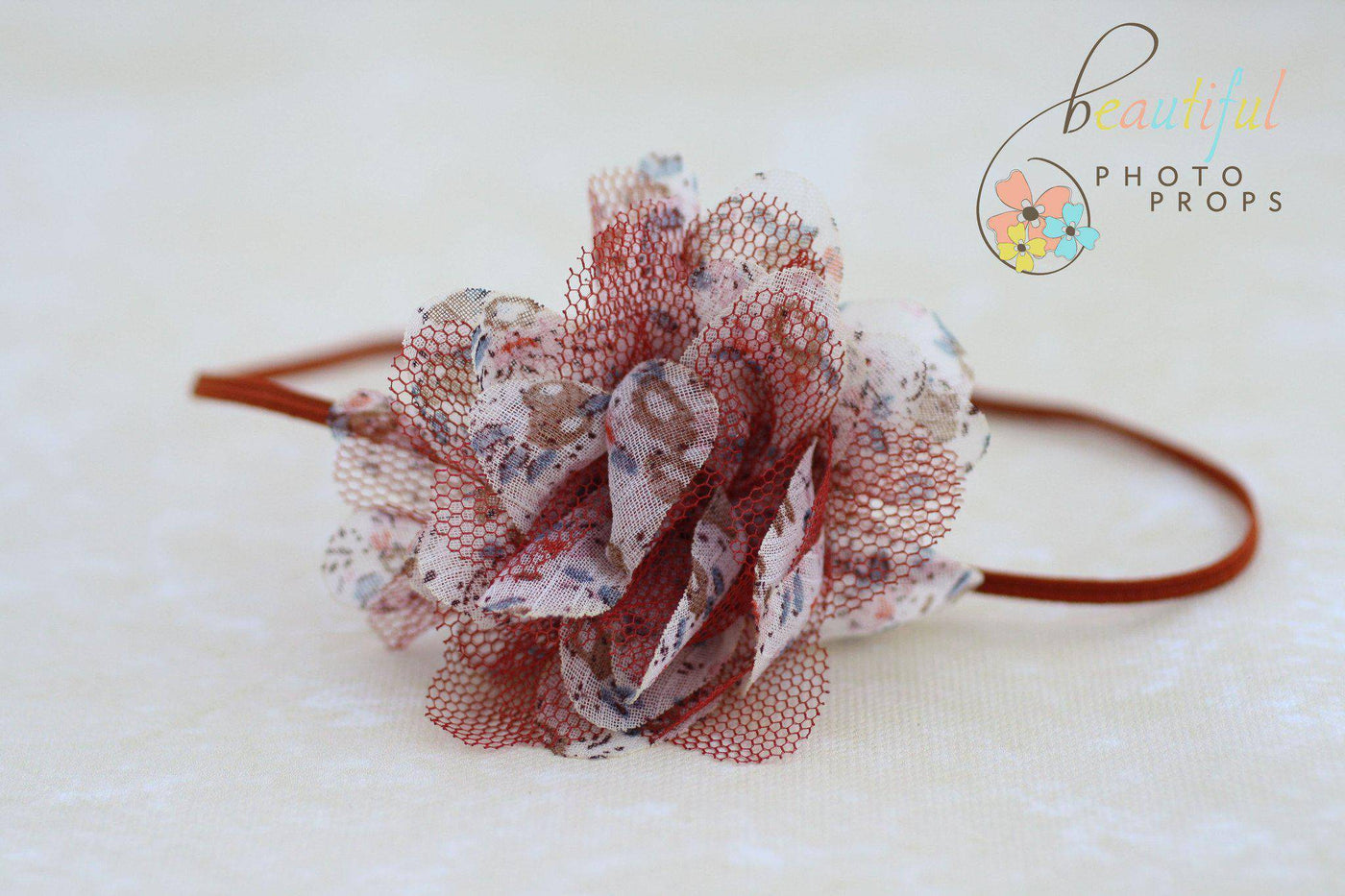 Burgundy Rust Petals Flower Tulle Headband - Beautiful Photo Props