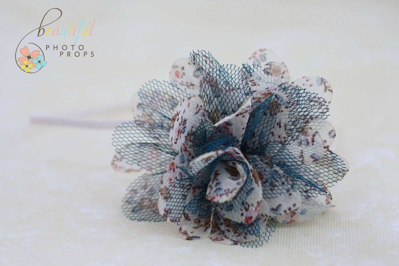 Blue Denim Petals Flower Tulle Headband - Beautiful Photo Props