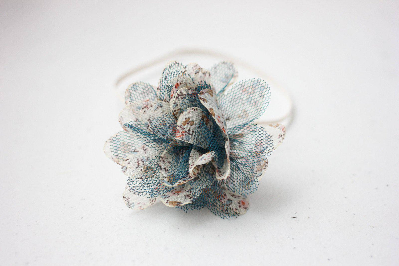 Blue Denim Petals Flower Tulle Headband - Beautiful Photo Props