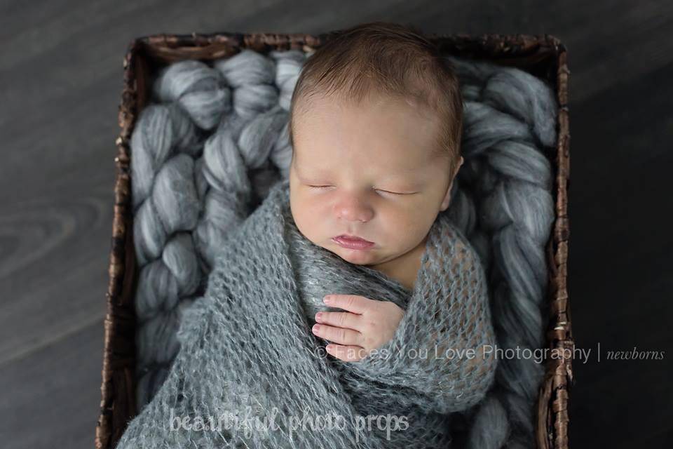 SET Gray Mohair Knit Baby Wrap and Pink Cheesecloth Cheese Cloth Wrap - Beautiful Photo Props