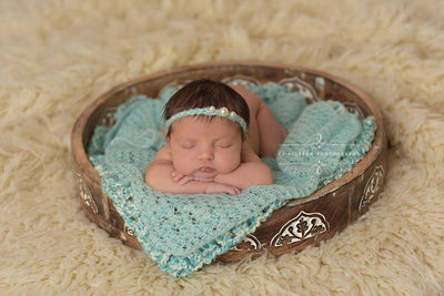 Baby Blue Triple Pearls Mohair Halo Tieback Headband - Beautiful Photo Props