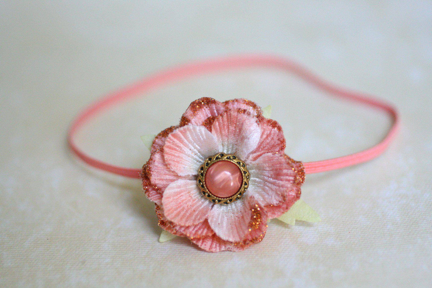 Coral Bling Glitter Flower Headband - Beautiful Photo Props