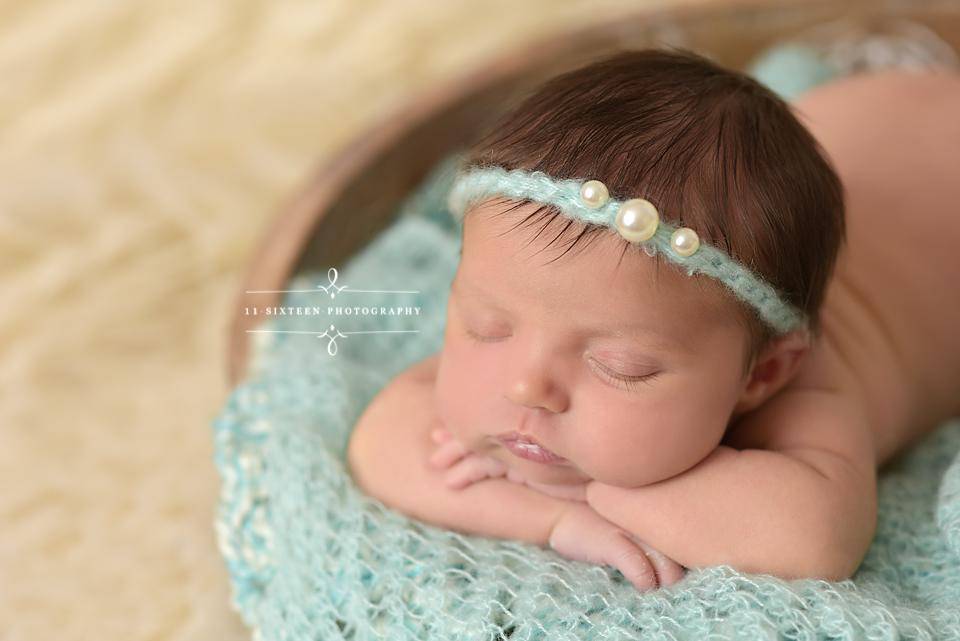 Baby Blue Triple Pearls Mohair Halo Tieback Headband - Beautiful Photo Props