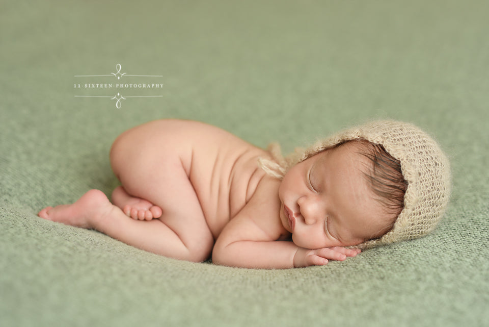 Beige Scalllop Mohair Newborn Baby Bonnet Hat - Beautiful Photo Props