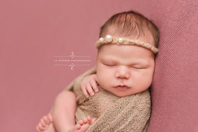 Beige Triple Pearls Mohair Halo Tieback Headband - Beautiful Photo Props