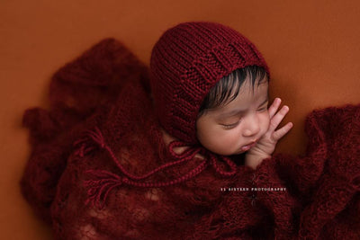 Burgundy Sunflower Mohair Knit Baby Wrap - Beautiful Photo Props