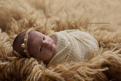 Beige Triple Pearls Mohair Halo Tieback Headband - Beautiful Photo Props